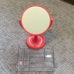Pink Vanity Mirror with Clear Organizer